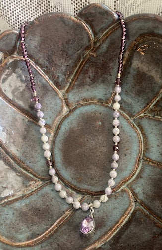 Purple Tiffany Jasper and repurposed crystal pendant #01-37-PTD