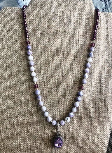 Purple Tiffany Jasper and repurposed crystal pendant  #01-37-PTD